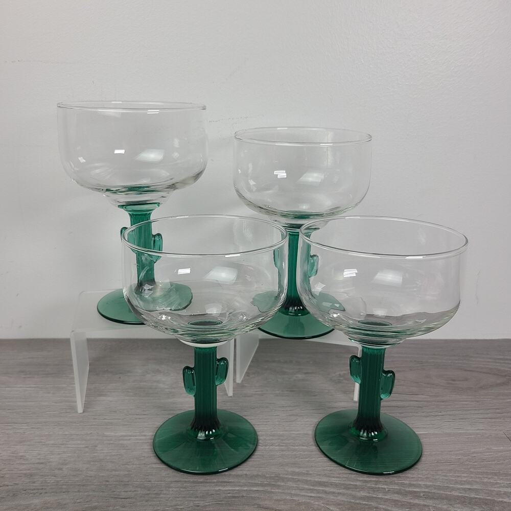Libbey Margarita Glasses‎ Green Cactus Stem Party Cinco de Mayo Set of 4